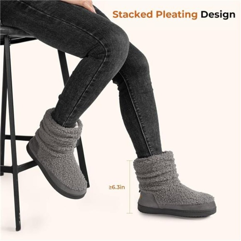 New Women's Bootie Slippers Fuzzy Warm Memory Foam Indoor House Shoes with - Picture 4 of 6